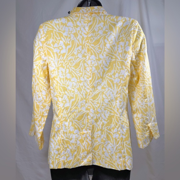Skies Are Blue Blazer Women XS Yellow White Floral Lightweight Summer Jacket - Picture 2 of 7